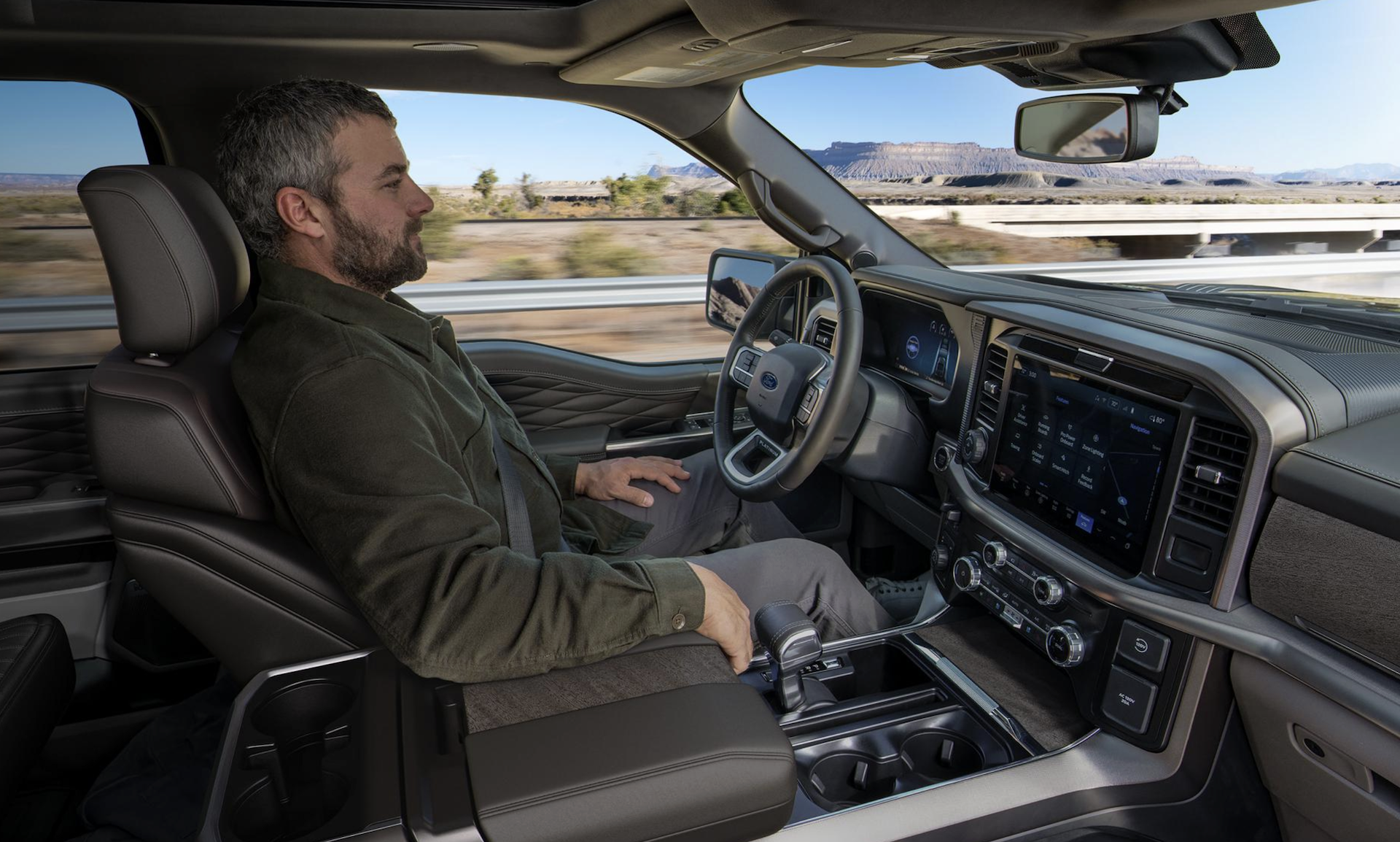 Interior of new 2026 Ford F-150 pickup truck for sale near Kenedy, TX