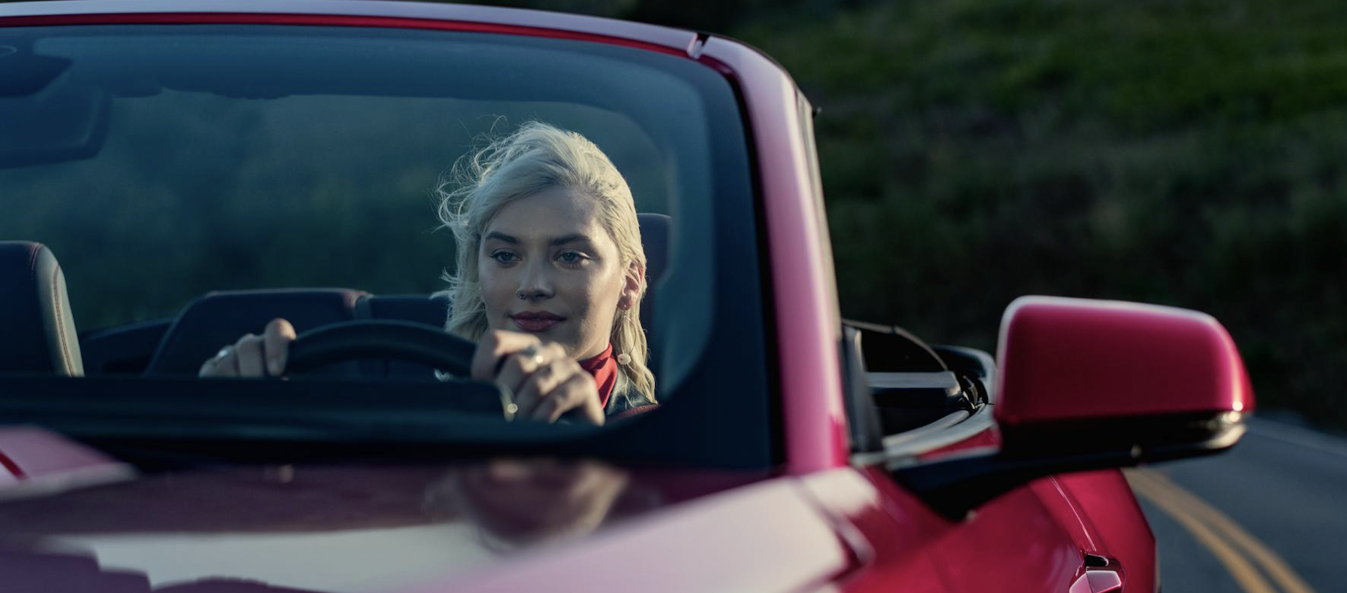 Woman driving red 2026 Ford Mustang near Greenville, TX
